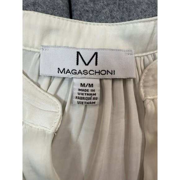 Magaschoni Blouse Top Women Medium Ivory Pleated Split Neck Long Sleeve Pullover - Picture 4 of 7
